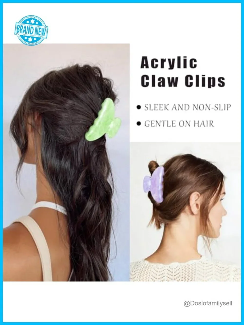 Set of 3 Acrylic Claw Clips for Hair with Strong Hold